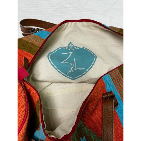 Z&L EUROPE Cotton/Genuine Leather Kilim Duffle Bag, Southwest, Large Size - Picture 8 of 13